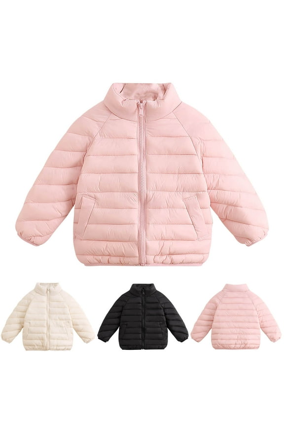 Girls Puffer Coats Full Zip Stand Collar Quilted Jackets Toddler Kids Winter Down Coat Baby Boys Lightweight Packable Jacket with Pockets Pink 150