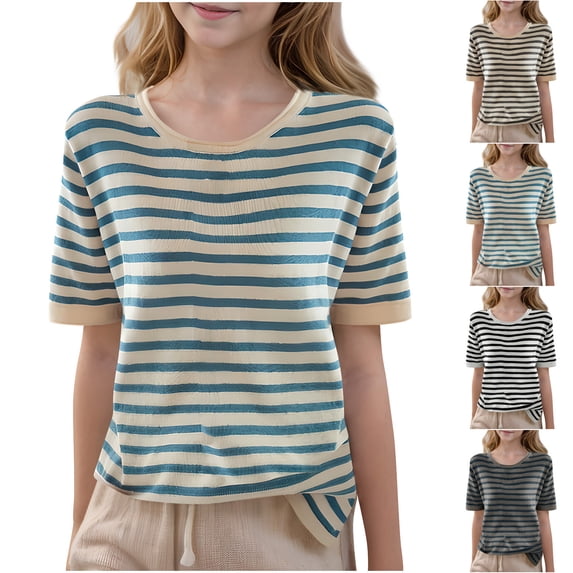 Feancey Girls Striped T Shirts Toddler Kids Boys Short Sleeve Round Neck Tee Colorblock Casual Summer Tops Loose Fit Trendy Blouse Black M