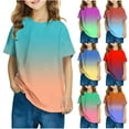 thumbnail image 1 of Feancey Girls' Tops Trendy 2025 Summer Short Sleeve T-Shirts Loose Fit Casual Gradient Graphic Tees Comfy Crewneck Blouse Blue 5 Years, 1 of 5