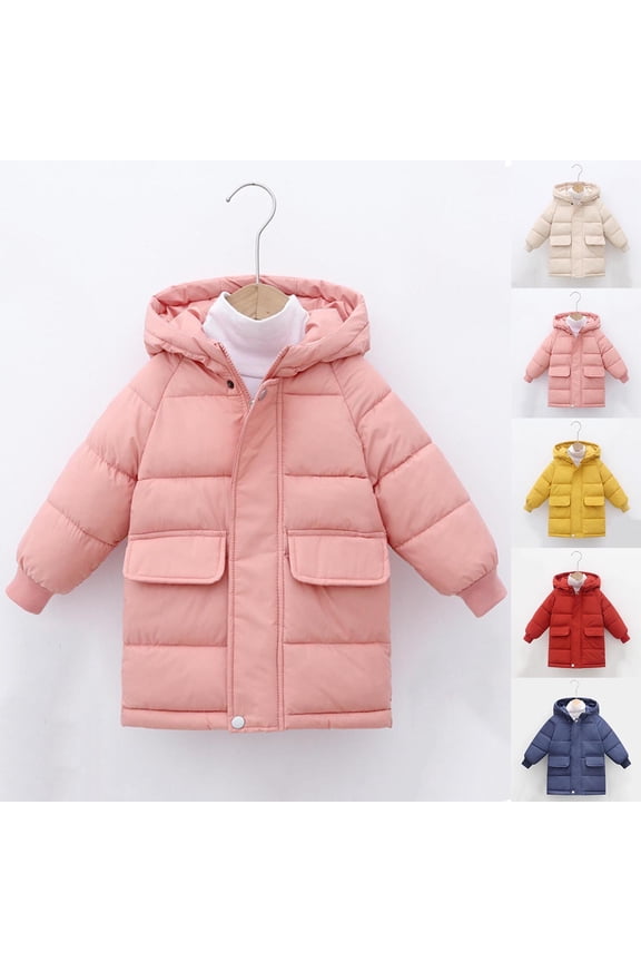 Girls' Winter Puffer Jacket with Hood Warm Winter Down Coats Kids Mid Length Casual Padded Jackets Toddler Girls Cute Outerwear with Pockets Beige 5 Years