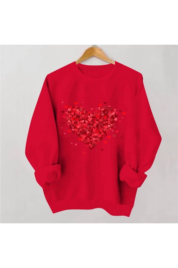 Graphic Sweatshirts Women Funny Gnome Printed Crewneck Sweatshirt Drop Shoulder Long Sleeve Loose Fit Tops Oversized Casual Pullovers Red XL