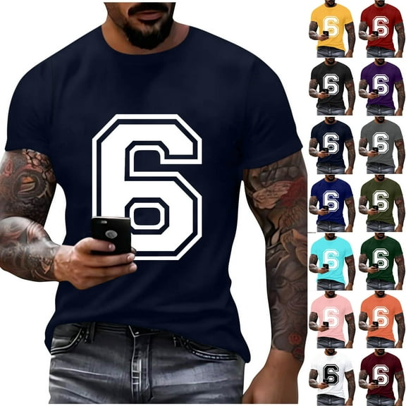 Feancey Graphic Tees for Men and Women Number Print Crewneck Short Sleeve T-Shirts Unisex Workout Shirt for Sports Fans Birthday Black M
