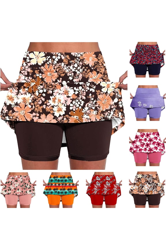Gym Skorts for Women Plus Size High Waisted Tennis Skirts Vintage Floral Print Golf Skorts Summer Casual Boho Mini Skirt with Pockets Navy XXL