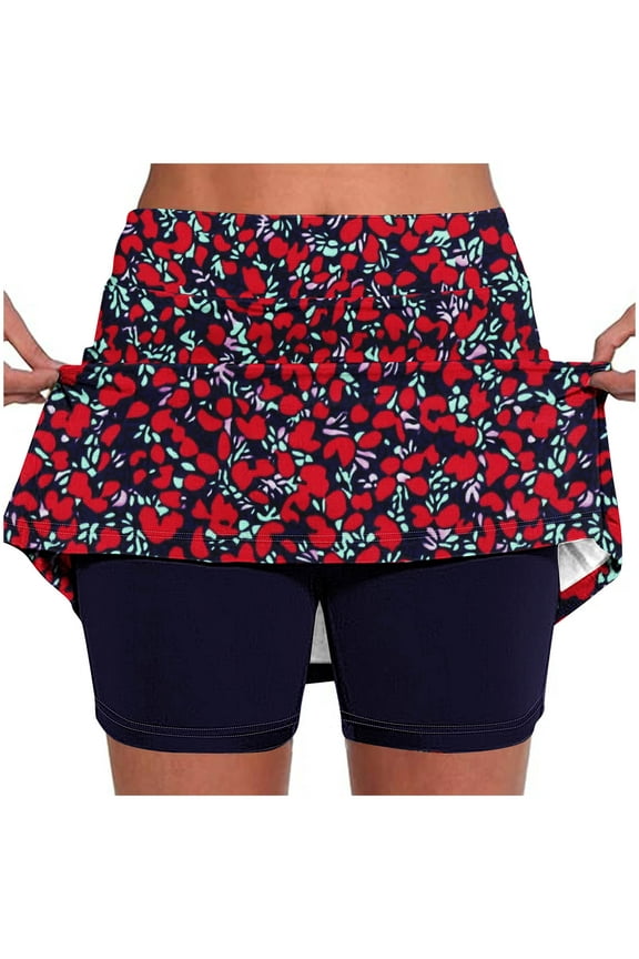 Gym Skorts for Women Plus Size High Waisted Tennis Skirts Vintage Floral Print Golf Skorts Summer Casual Boho Mini Skirt with Pockets Navy XXL