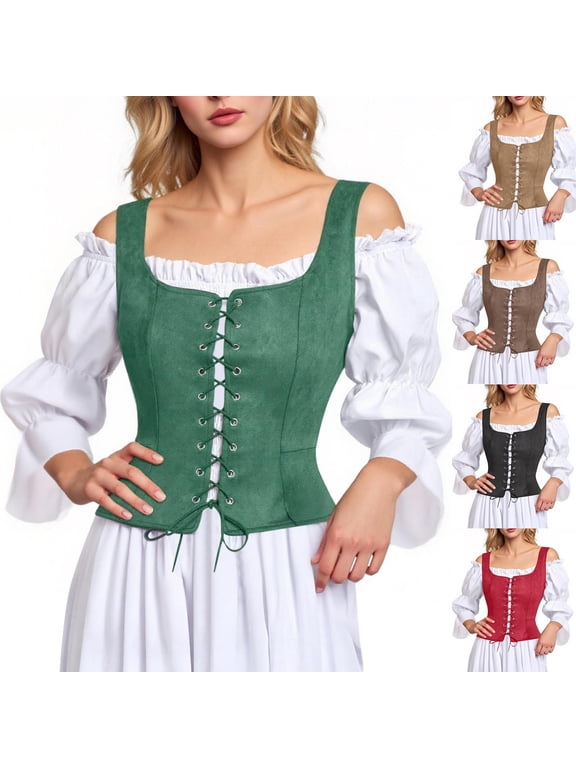 Halloween Cosplay Costume for Women Lace Up Bustier Corset Tops Cotton Sleeveless Tank Top Shaperwear Solid Color Vintage Waist Cinchers Black XXL