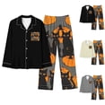 thumbnail image 1 of Feancey Halloween Pajamas Set Women 2 Piece Loungewear Sets Cute Black Cat Print Long Sleeve Shirt and Pants Pjs Two Piece Button Down Sleepwear Outfit Gray M, 1 of 5