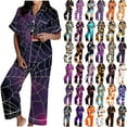 thumbnail image 1 of Feancey Halloween Pj Short Sets for Women Funny Pumpkin Print Sleepwear Short Sleeve Button Down Shirt and Pants Pajama Set with Pockets Purple M, 1 of 6