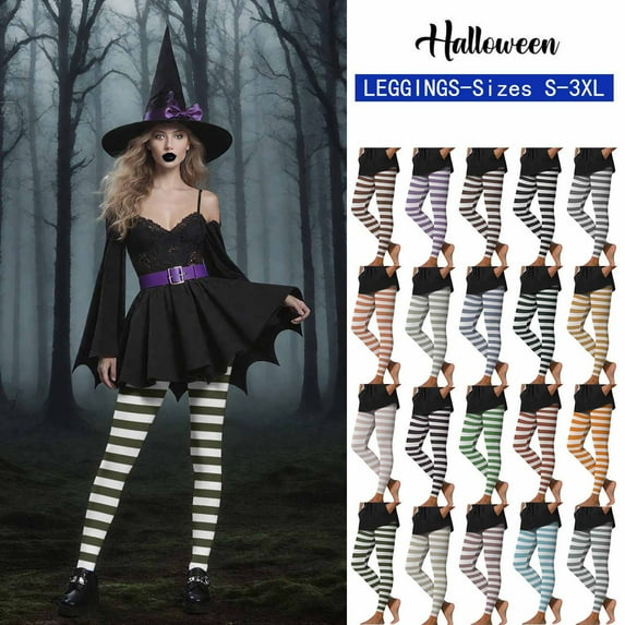 Feancey Halloween Seamless Leggings for Women Vintage Striped Printed Workout Tights High Waisted Casual Tummy Control Yoga Pants Yellow 3XL