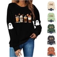 thumbnail image 1 of Feancey Halloween Sweatshirt Women Coffee Ghost Graphic Sweatshirts Teen Girls Fleece Crewneck Pullover Tops Long Sleeve Shirts Army Green S, 1 of 9