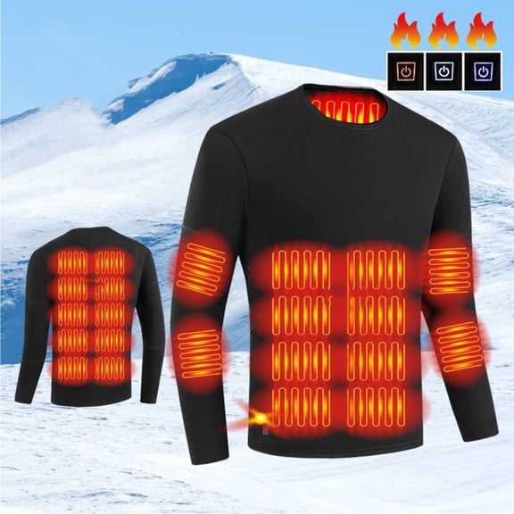 Feancey Heated Underwear Shirt for Men Women Triple-Control 3 Zones Electric Heating Thermal Tops Unisex Long Sleeve Base Layer Tees Black 5XL
