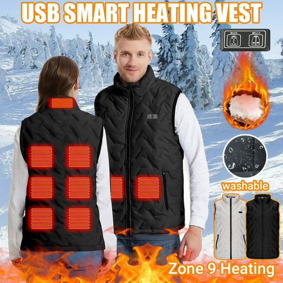 Feancey Heated Vest for Men Lightweight Waistcoat Unisex USB Rechargeable Sleeveless Puffer Jackets Dual Control 9 Zones Heating Vests Beige 4XL