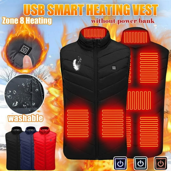 Feancey Heated Vest for Women Rechargeable USB 8 Zones Heating Vest Unisex Single Control Three-Level Sleeveless Puffer Vests with Pockets Red M