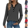 thumbnail image 1 of Feancey Henley Shirts for Women Long Sleeve V Neck Button Up Blouses Dressy Trendy Polka Dot Print Tops Fall Casual Work Tees Orange XXL, 1 of 6