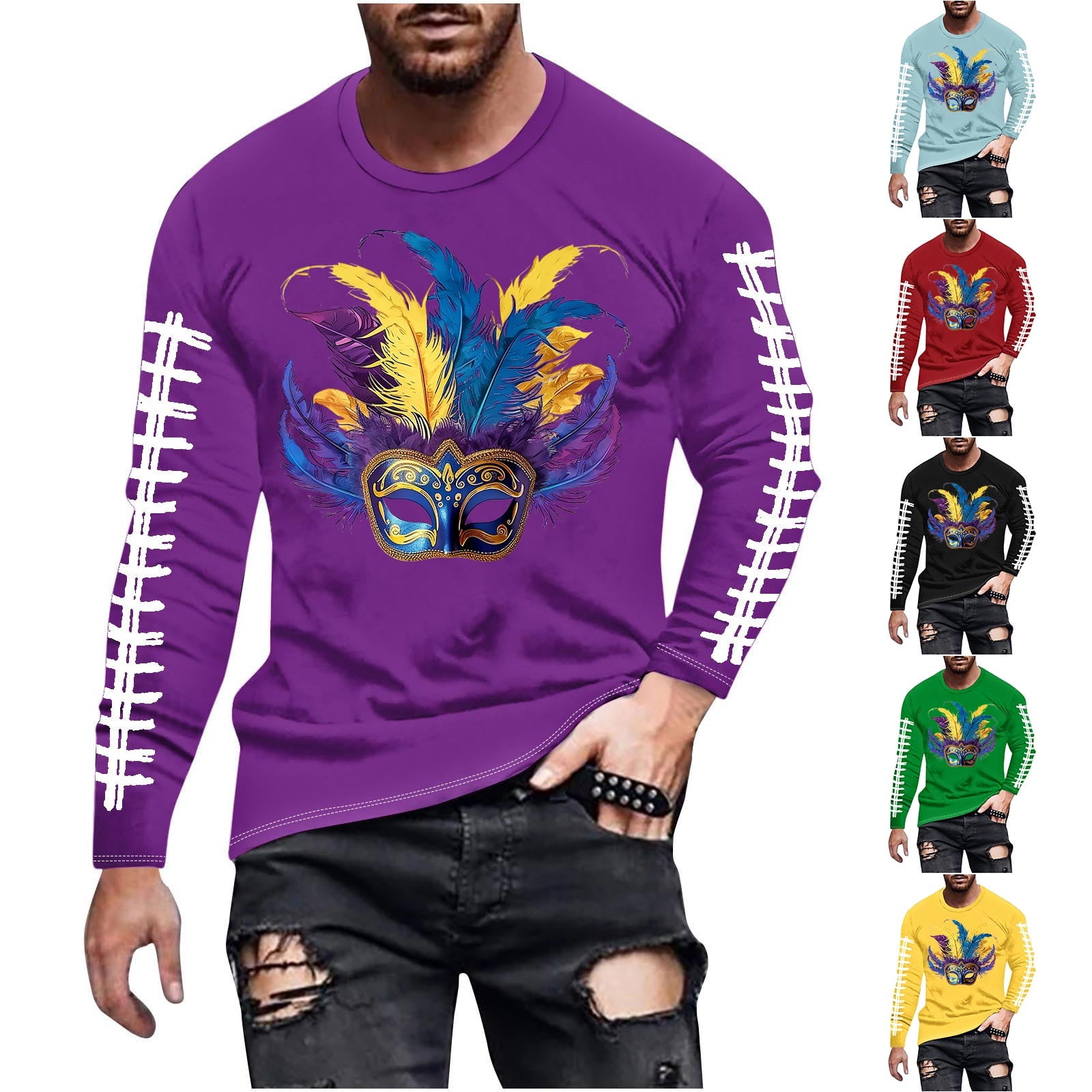 Feancey Holiday Deals Mardi Gras Big And Tall T Shirts for Men Graphic