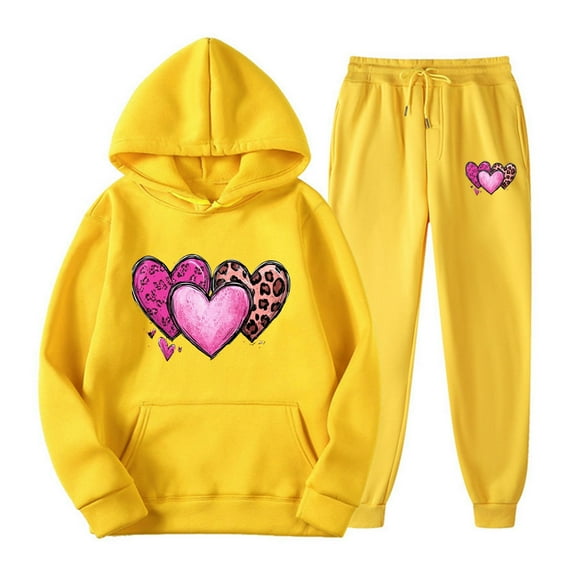 Feancey Holiday Gifts Womens Hoodie Sweat Suits Trendy Valentines Day Lounge Sets Novelty Heart Print Cute Hooded Pullover and Jogging Sweatpants Matching Set Blue M
