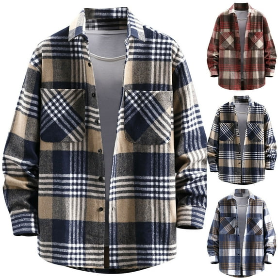 Feancey Holiday Sales Men's Casual Plaid Shirts Button Down Long Sleeve Flannel Shirt Jackets Fall Lightweight Fashion Shacket Jacket with Chest Pocket Yellow XXL
