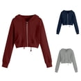 thumbnail image 1 of Feancey Hooded Cropped Sweatshirt Women Lightweight Zip Up Fashion Jackets Fall Fleece Drawstring Hoodies Jacket with Kangaroo Pockets Navy 4XL, 1 of 1