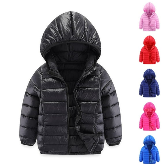 Feancey Hooded Puffer Jacket for Girls Warm Down Coats Toddler Boys Packable Jackets Baby Kids Full Zip Lightweight Outerwear Padded Coat with Pockets Black 140
