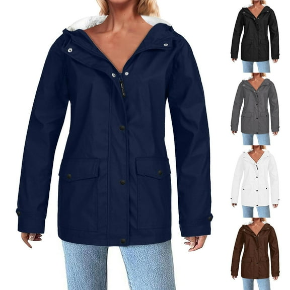 Feancey Hooded Waterproof Jackets for Women Plus Size Rain Coats Outdoor Lightweight Softshell Zip up Jacket Long Hiking Windbreaker Dark Blue XL