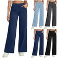 thumbnail image 1 of Feancey Imitation Denim Wide Leg Pants for Women Stretchy High Waisted Yoga Pants Loose Fit Casual Baggy Jeans Solid Color Lounge Sweatpants with Pockets Black XL, 1 of 6