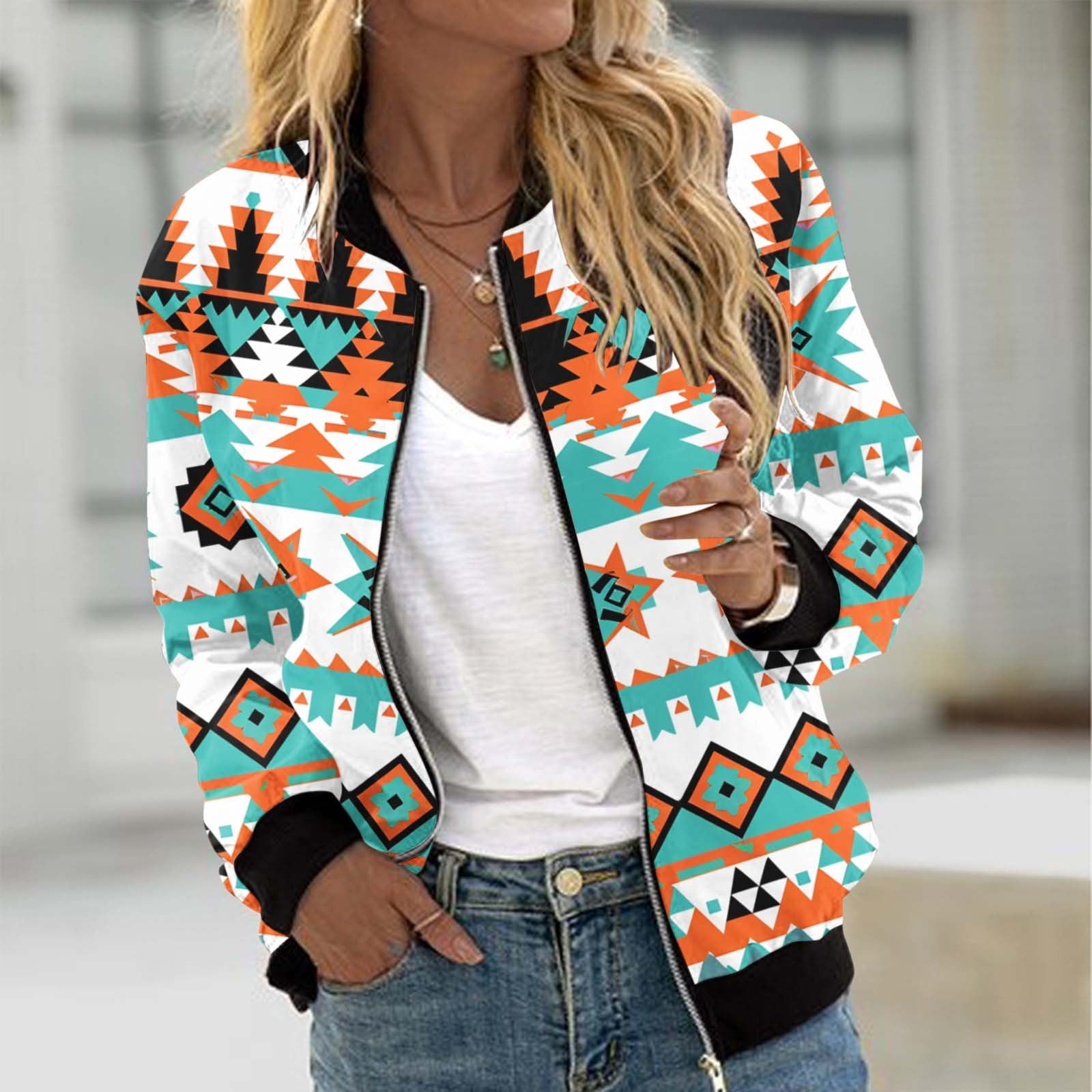 Women's Boho Cardigan - Aztec Print Open Front Knit Sweater