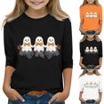 thumbnail image 1 of Feancey Kids Halloween T Shirts Girls 3/4 Sleeve Funny Cute Tops Holiday Casual Ghost Print Graphic Tees for Toddler Girl Crewneck Pullover Shirt Black 7-8Years, 1 of 5