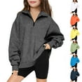 thumbnail image 1 of Feancey Kids Quarter Zip Sweatshirt Oversizd Long Sleeve Pullover Tops for Girls Casual Zipper Stand Collar Sweatshirts Navy 5 Years, 1 of 9