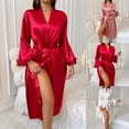 thumbnail image 1 of Feancey Kimono Robes for Women Satin Silk Bride Bathrobe Long Sleeve Casual Belted Robe Cozy Soft Sleepwear Housewcoat White M, 1 of 8