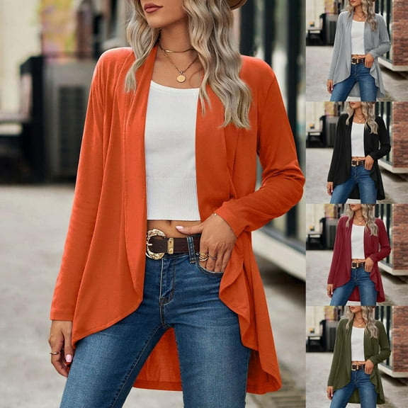 Feancey Knit Open Front Cardigan for Women Lightweight Casual Draped Cardigans Soft Knitted Long Sleeve Shrug Sweaters Fall Open Front Sweater Dusters Army Green S