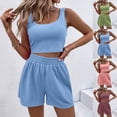 thumbnail image 1 of Feancey Knitted 2 Piece Set for Women Slim Fit Crop Tank Tops and Shorts Matching Lounge Sets Summer Casual Pajama Two Piece Sleepwear Outfits Light Blue XL, 1 of 9