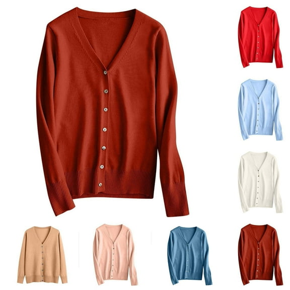 Feancey Knitted Jackets for Women Button Down Casual Cardigan Sweater Fall Long Sleeve Lightweight Cardigans Thin Outerwear Pink L