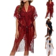 thumbnail image 1 of Feancey Lace Cover Ups for Women Fringe Hem Embroidery Bathing Suit Cover Up Swimwear Tie Up Summer Beach Swimsuit Coverups Black Free Size, 1 of 8