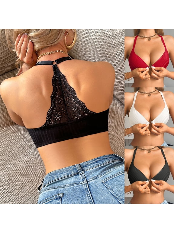 Lace Racerback Bras for Women Push Up Underwire Bra High Support Casual Front Closure Bras Dressy Elegant Everyday Brassiere Red 85D