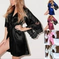 thumbnail image 1 of Feancey Lace Robes for Women Satin Silk Kimono Bathrobe Bride Cozy Short Belted Nightgown Bridesmaid Soft Lightweight Sleepwear Lighten Blue L, 1 of 5