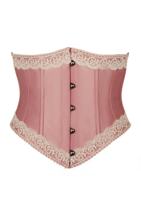 Lace Trim Corset Tops for Women Underbust Bustier Halloween Vintage Strapless Waist Trainer Dressy Elegant Tie Back Bustiers & Corsets Pink XXXL