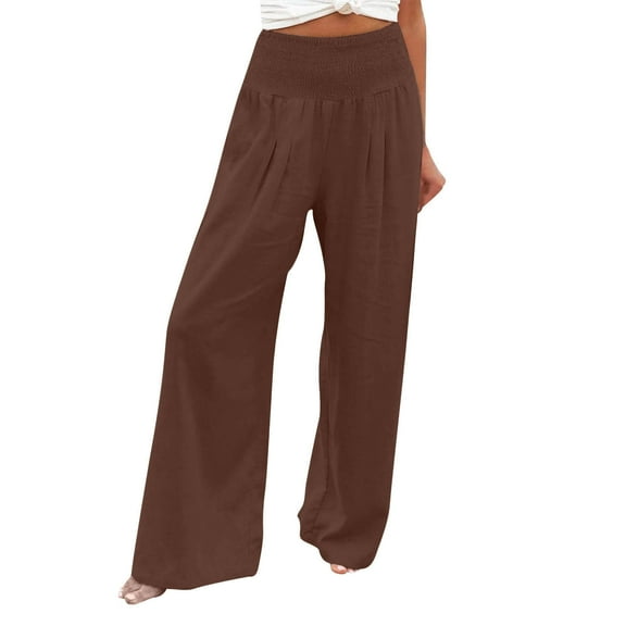 Feancey Ladies Palazzo Pants Dressy,Womens Linen Wide Leg Pants High Waisted Palazzo Lounge Pant 2024 Summer Beach Casual Trousers with Pockets