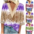 thumbnail image 1 of Feancey Ladies Tops and Blouses 2025 Trendy Tie Dye Print Lace V Neck Shirts 3/4 Sleeve Loose Fit Casual Plus Size Top Boho Summer Dressy Blouse Sales,Green,S, 1 of 5