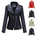 thumbnail image 1 of Feancey Leather Jacket Women Trendy Motocycle Jackets Long Sleeve Lapel Bike Coats Lightweight Zip up Bomber Jacket with Pockets Black XL, 1 of 7