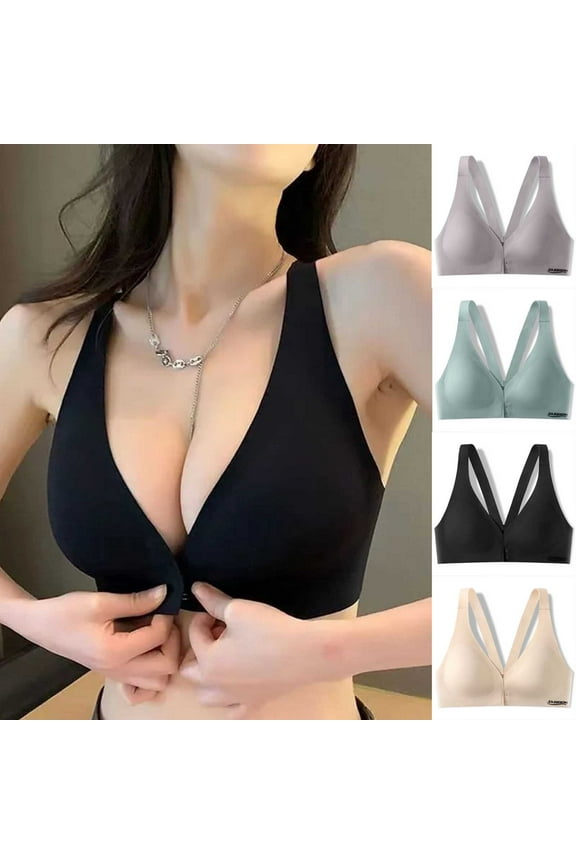 Front Closure Bras for Women Seamless Push Up Bra Cozy Wirefree Yoga Athletci Brassiere Sleep Bralette with No Underwire Blue XL