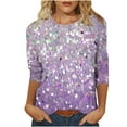 thumbnail image 1 of Feancey Womens Blouses Dressy Casual 3/4 Sleeve Sequin Print Tops Loose Fit Trendy Party Tunics Comfy Round Neck Spring Summer T-Shirts Purple XXL, 1 of 5