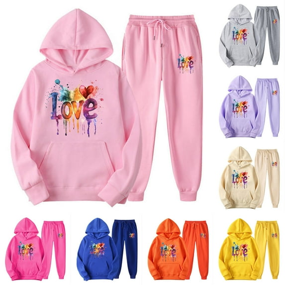 Feancey Sweatsuit for Women Novelty Love Heart Print Hoodies and Sweatpants 2 Piece Sets Valentines Day Cute Tracksuit Set with Pockets Hot Pink XXL