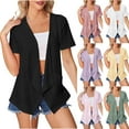 thumbnail image 1 of Feancey Lightweight Cardigans for Women Short Sleeve Casual Eyelet Blazers Solid Color Trendy Open Front Cardigan Jackets with Pockets Purple L, 1 of 7