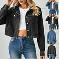 thumbnail image 1 of Feancey Lightweight Denim Jacket for Women Cropped Button Down Jean Jackets Dressy Trendy Open Front Cardigan Outerwear with Pockets Black L, 1 of 8