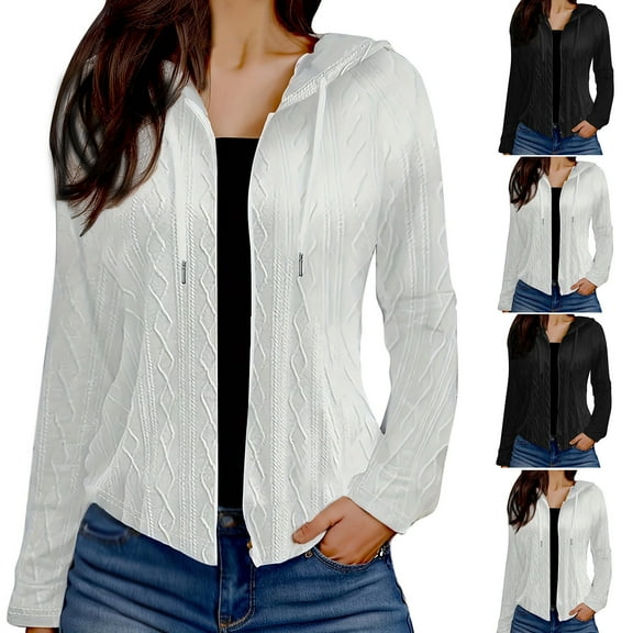 Feancey Lightweight Hooded Jacket for Women Comfy Soft Long Sleeve Zip Up Sweatshirts Fall Casual Loose Fit Drawstring Hoodie Jackets with Pockets Black M