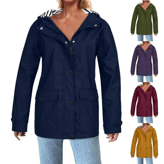 Feancey Lightweight Rain Jacket Women Plus Size Waterproof Windbreaker Rain Coats Hooded Long Sleeve Zip up Jackets for Outdoor Hiking Travel Khaki M