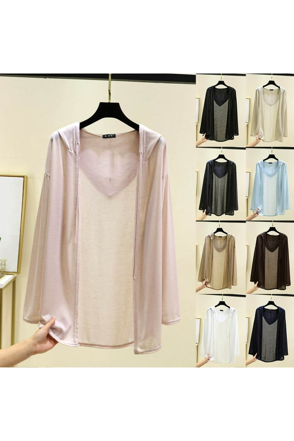 Feancey Lighweight Cardigans for Women Long Sleeve Hooded Jacket Open Front Wrap Cover Up Mother's Day Gifts Coffee L