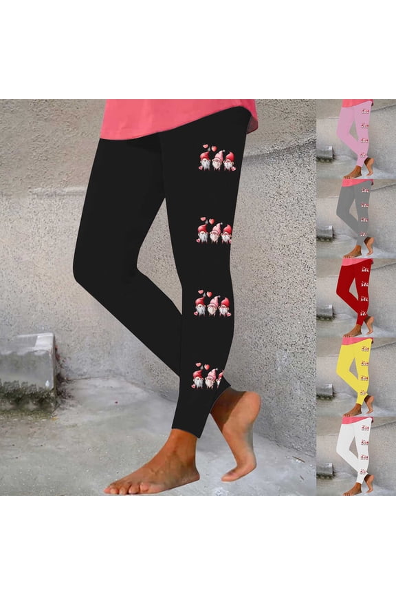 Limited Time Sale Workout Compression Leggings for Women Heart Print Skinny Yoga Pants Valentine's Day Stretchy High Waisted Tights Gym Sports Running Pant Gray XL