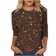 thumbnail image 1 of Feancey Limited Time Womens Blouses Dressy Casual 3/4 Sleeve Sequin Print Tops Loose Fit Trendy Party Tunics Comfy Round Neck Spring Summer T-Shirts Coffee S, 1 of 5