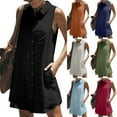 thumbnail image 1 of Feancey Linen Dresses for Women 2025 Summer Sleeveless Button Down Shirt Dress Business Casual Mini Dresses Solid Color Work Dress with Pockets Light Blue S, 1 of 8