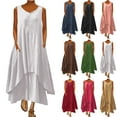 thumbnail image 1 of Feancey Linen Sundresses for Women 2025 Summer Fashion Layered Flowing Hem Long Dress Casual Short Sleeve V-Neck Beach Tank Dresses with Pockets, 1 of 5